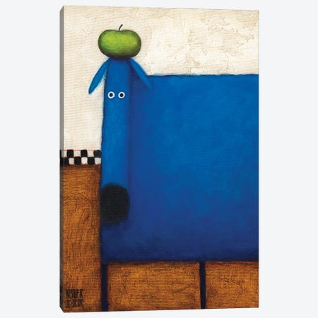 Blue Dog With Apple Canvas Print #DKS2} by Daniel Patrick Kessler Art Print