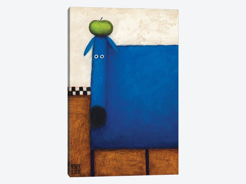 Blue Dog With Apple by Daniel Patrick Kessler 1-piece Art Print