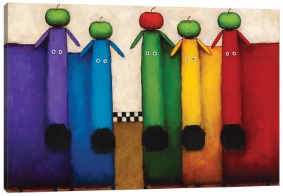 Rainbow Dogs with Apples Canvas Art Print - Humor Art