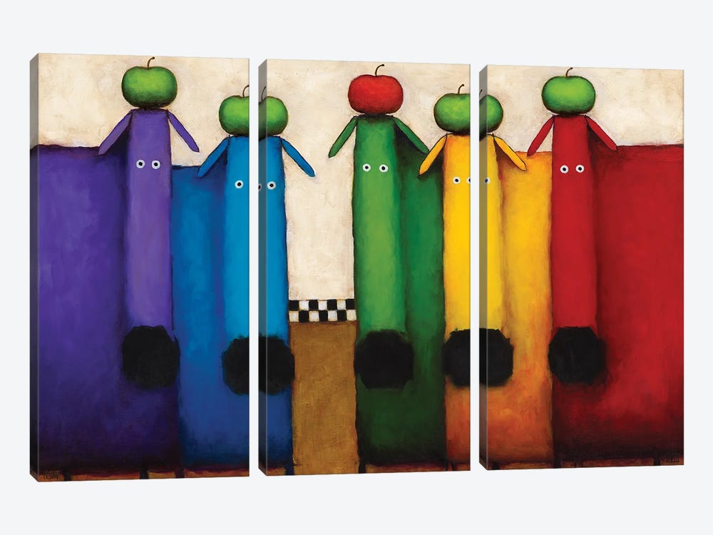 Rainbow Dogs with Apples by Daniel Patrick Kessler 3-piece Canvas Art