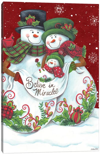 Snowman Parents with Baby Canvas Art Print - Christmas Signs & Sentiments