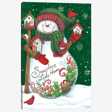 Snowman with Birdhouses Canvas Print #DKT14} by Diane Kater Canvas Artwork