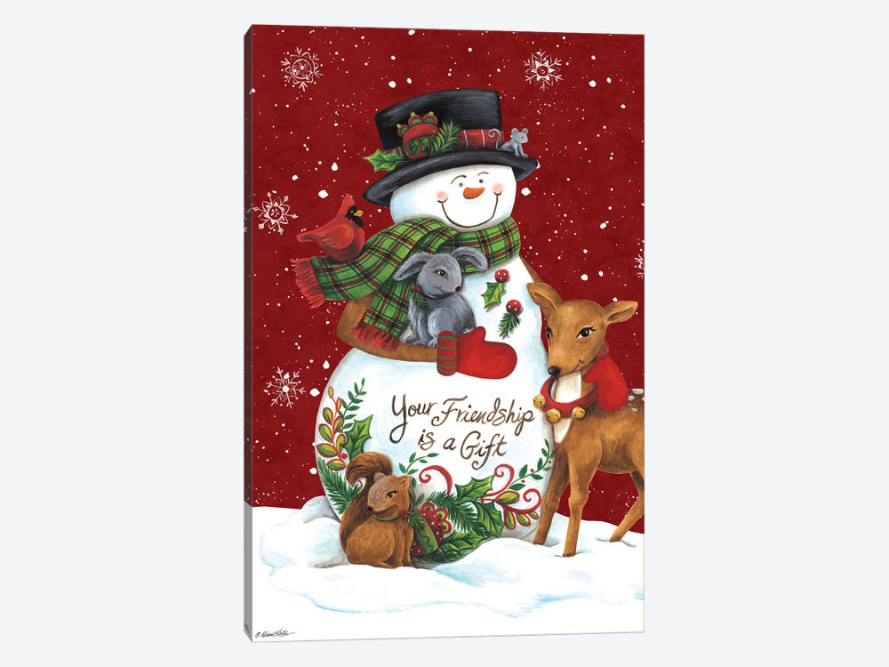 Snowman with Deer by Diane Kater 1-piece Canvas Wall Art