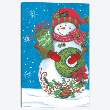 Snowman with Wreaths Canvas Print #DKT16} by Diane Kater Canvas Art