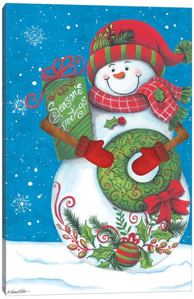 Snowman with Wreaths Canvas Art Print