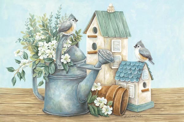 Diane Kater: Watering Can and Chickadees by Diane Kater