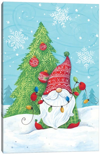 Elf Gnome With Lights Canvas Art Print - Christmas Gnome Art