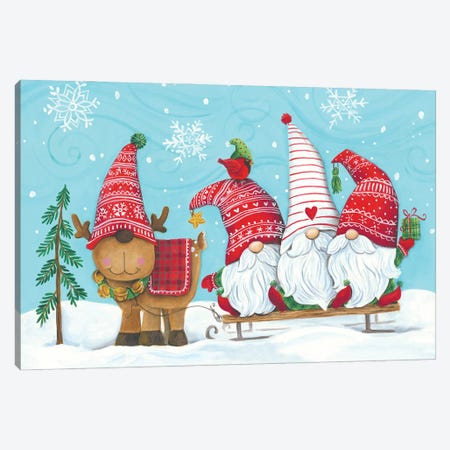 Elf Gnome Trio With Reindeer Canvas Print #DKT28} by Diane Kater Canvas Artwork