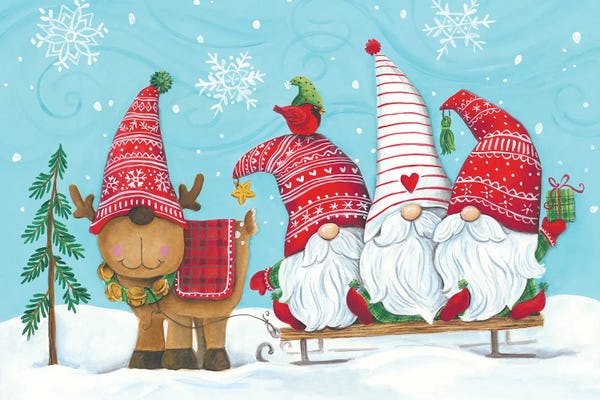 Deer: Elf Gnome Trio With Reindeer by Diane Kater