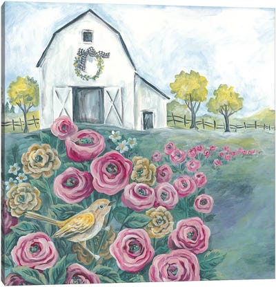 Pink Flower Field Canvas Art Print