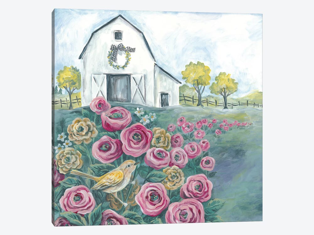 Pink Flower Field by Diane Kater 1-piece Canvas Art