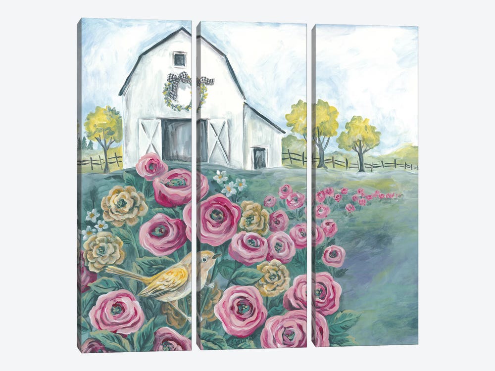 Pink Flower Field by Diane Kater 3-piece Canvas Wall Art