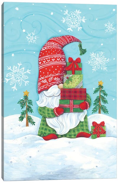 Elf Gnome with Presents Canvas Art Print - Christmas Gnome Art