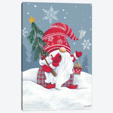 Snowy Gnome with Cardinal Canvas Print #DKT31} by Diane Kater Canvas Art Print