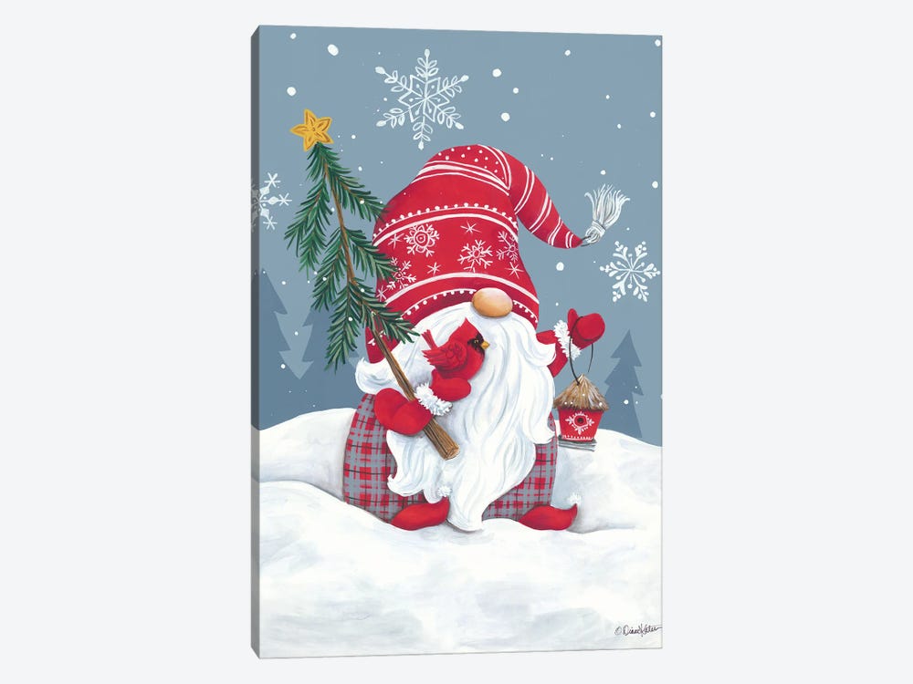Snowy Gnome with Cardinal by Diane Kater 1-piece Canvas Wall Art