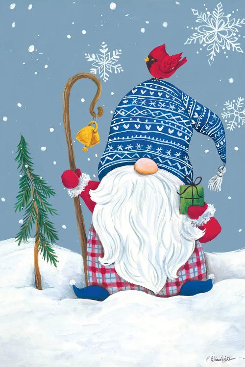 Snowy Gnome with Present by Diane Kater wall art