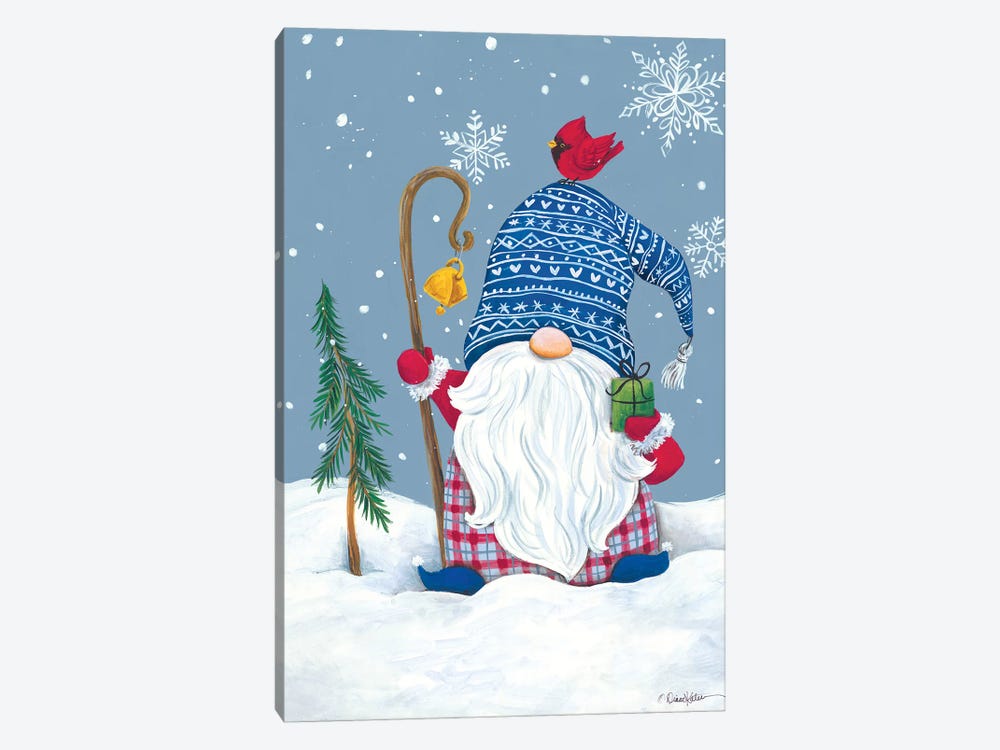 Snowy Gnome with Present by Diane Kater 1-piece Canvas Artwork