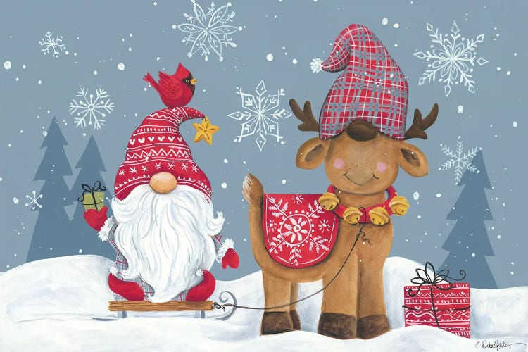 Snowy Gnome with Reindeer by Diane Kater wall art
