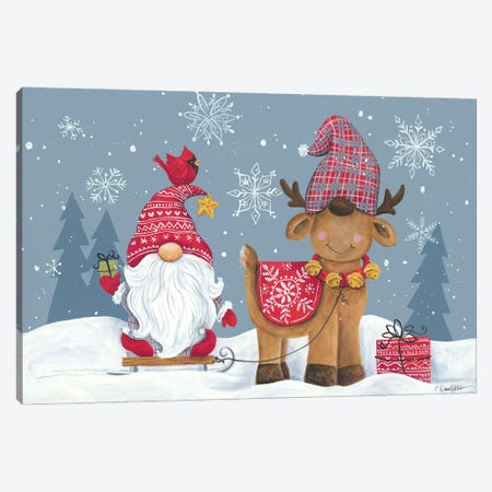 Snowy Gnome with Reindeer Canvas Print #DKT34} by Diane Kater Canvas Artwork