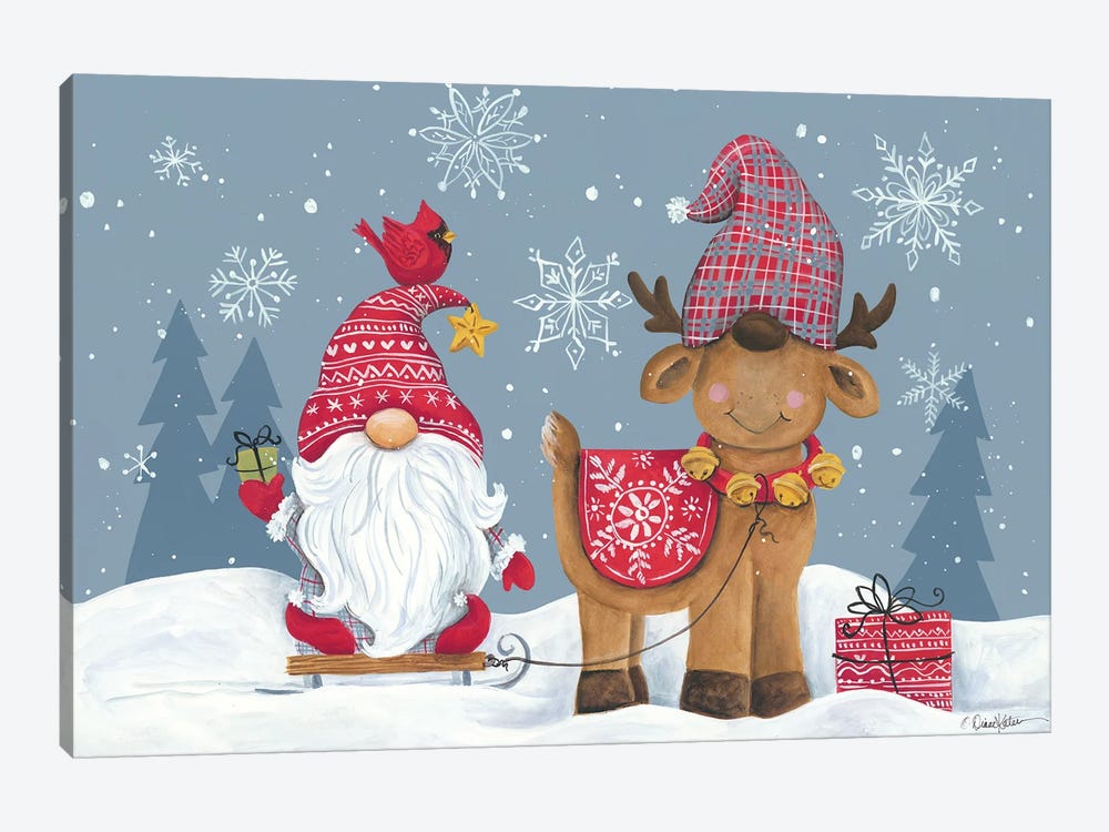 Snowy Gnome with Reindeer by Diane Kater 1-piece Canvas Print