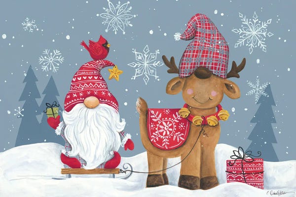 Christmas Animals: Snowy Gnome with Reindeer by Diane Kater
