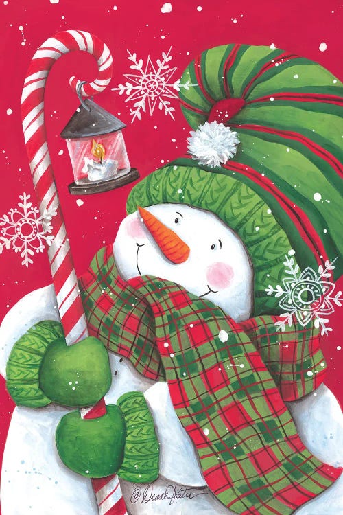 Snowman With Candy Cane Light by Diane Kater wall art