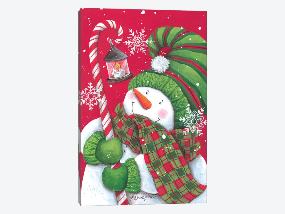 Snowman With Candy Cane Light by Diane Kater 1-piece Canvas Artwork