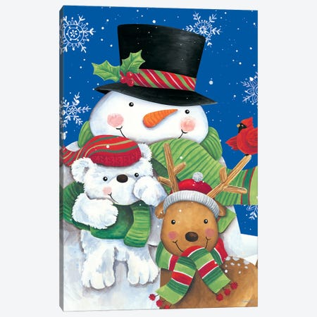 Snowman And Friends Canvas Print #DKT49} by Diane Kater Canvas Wall Art