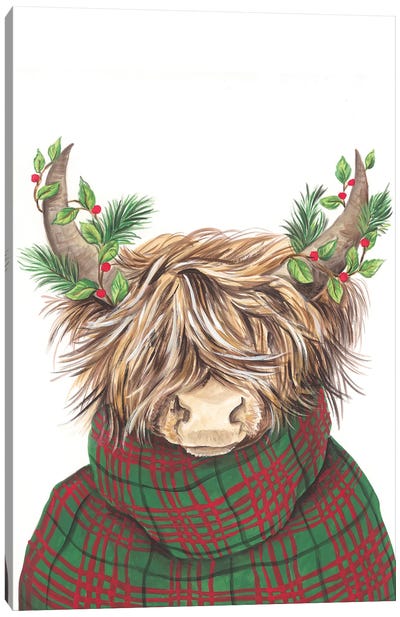 Christmas Highland Cow Canvas Art Print - Christmas Cow Art