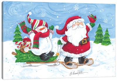 Getting The Christmas Tree Canvas Art Print - Snowman Art