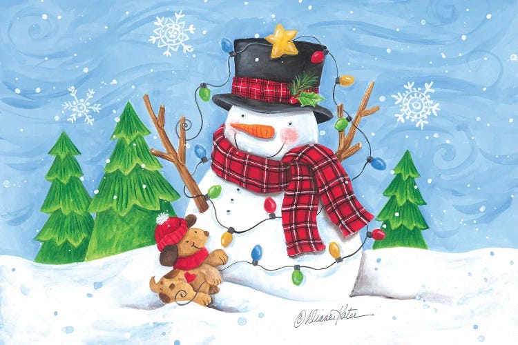 Snowman And Christmas Lights by Diane Kater wall art