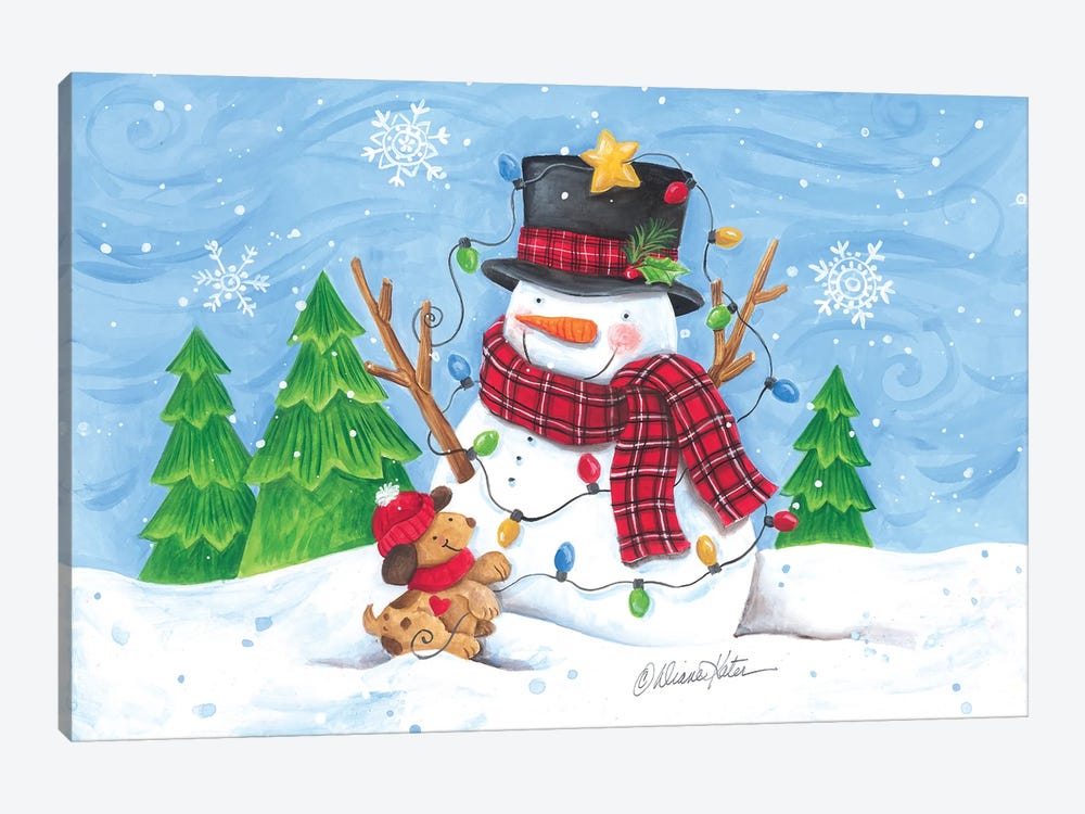 Snowman And Christmas Lights by Diane Kater 1-piece Canvas Art