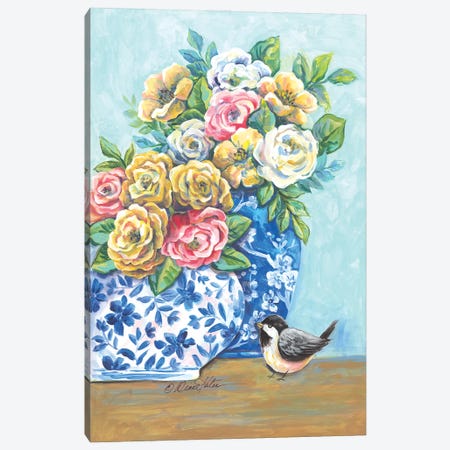 Blue & White China Pots Floral Canvas Print #DKT57} by Diane Kater Canvas Artwork
