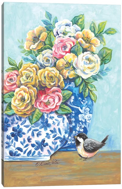 Blue & White China Pots Floral Canvas Art Print - Chinoiserie Art