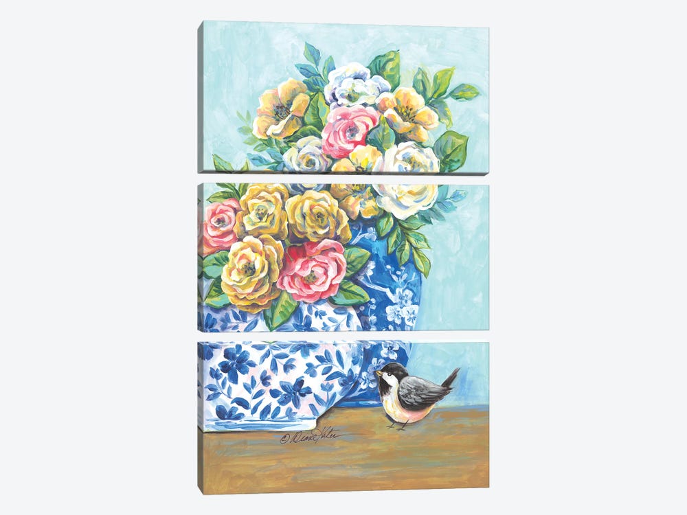 Blue & White China Pots Floral by Diane Kater 3-piece Canvas Wall Art