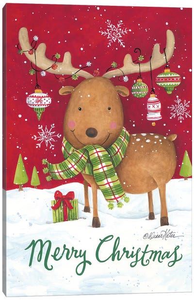 Merry Christmas Reindeer Canvas Art Print - Reindeer Art