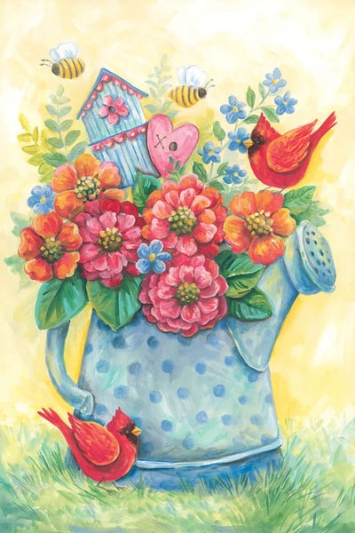 Springtime Watering Can by Diane Kater framed wall art