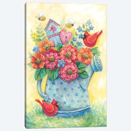 Springtime Watering Can Canvas Print #DKT60} by Diane Kater Canvas Wall Art