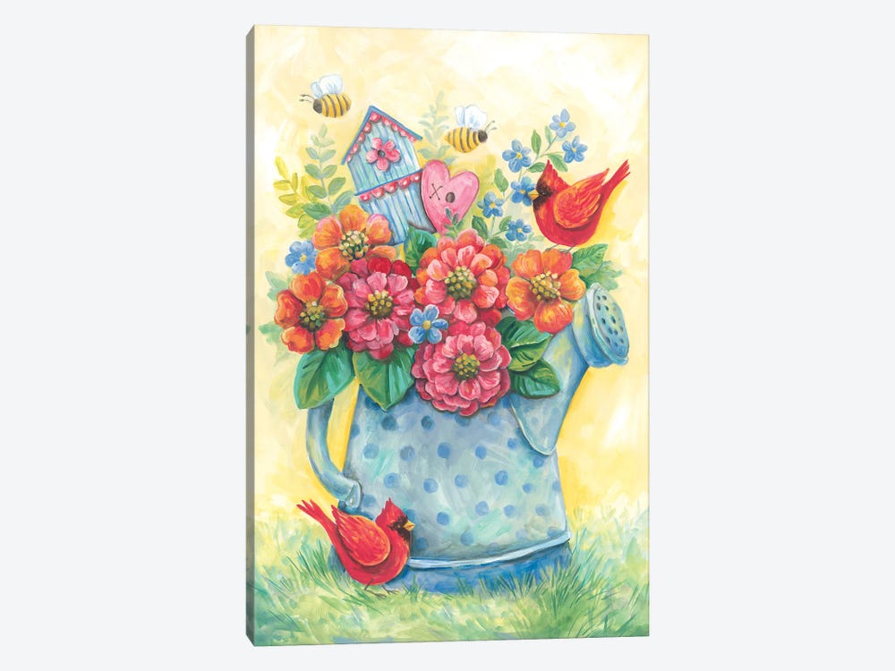 Springtime Watering Can by Diane Kater 1-piece Canvas Art
