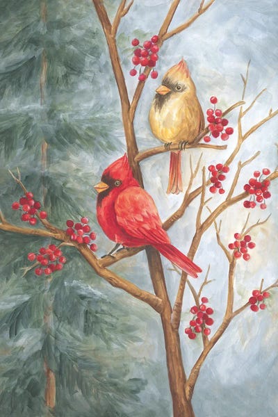 Cardinals: Cardinals In Berry Tree by Diane Kater