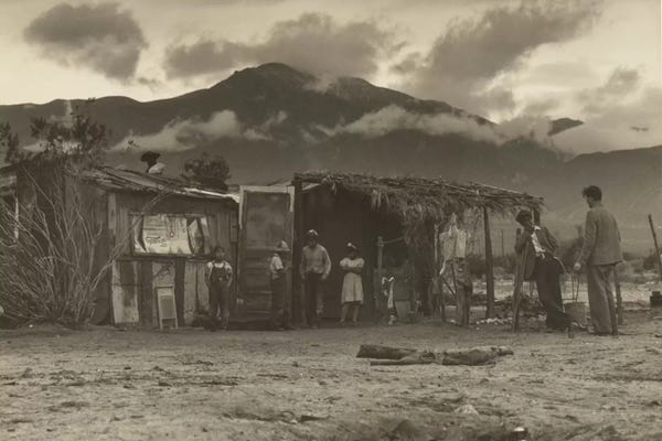 Sepia Photography: Paul Schuster Taylor Talking With Migrant Workers, Imperial Valley, California, USA by Dorothea Lange