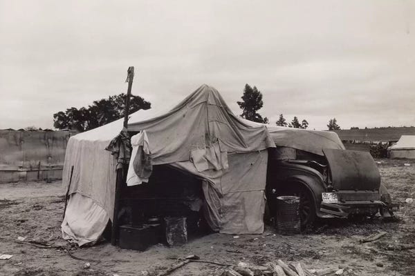 Dorothea Lange: Pea Picker's Home,Nipomo, California, USA by Dorothea Lange