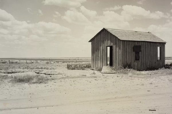 Dereliction: Drought-Abandoned House On The Edge Of The Great Plains, Hollis, Oklahoma, USA by Dorothea Lange