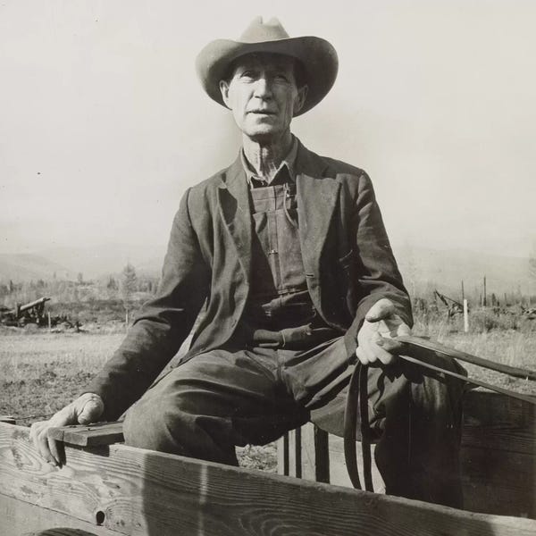 Sepia Photography: Ex-Nebraska Farmer Turned Cut-Over Area Land Developer, Bonner County, Idaho, USA by Dorothea Lange