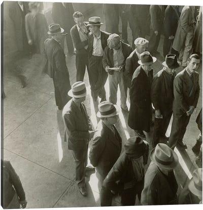 Men Waiting To File Claims In California During The First Days Of Unemployment Compensation Canvas Art Print - Vintage & Retro Photography