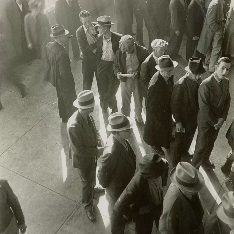 Men Waiting To File Claims In California During The First Days Of Unemployment Compensation