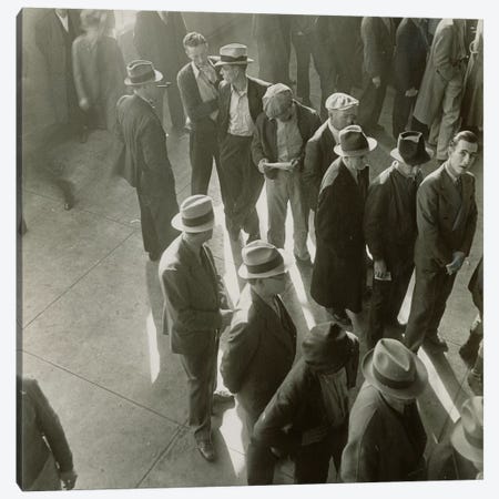 Men Waiting To File Claims In California During The First Days Of Unemployment Compensation Canvas Print #DLA7} by Dorothea Lange Canvas Art