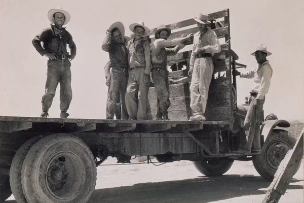 Sepia Photography: Off For The Melon Fields (Meixcan Labor), Imperial Valley, California, USA by Dorothea Lange
