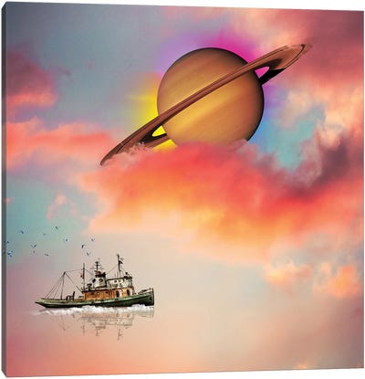 Tuging Around Saturn Canvas Art Print - Saturn Art
