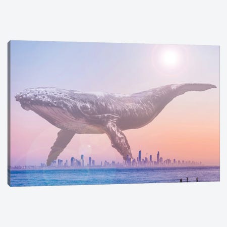 Mega Whale over a Hazy Surf City Canvas Print #DLB106} by David Loblaw Canvas Art Print
